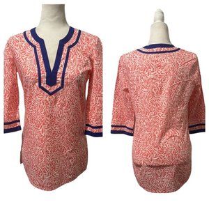 J.Crew Factory Pink and White Print Floral Tunic with Blue Trim